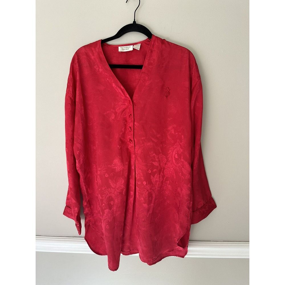 Vintage Victoria's Secret Women's Red Gown, Nightshirt  Gold‎ Label 90s Size L